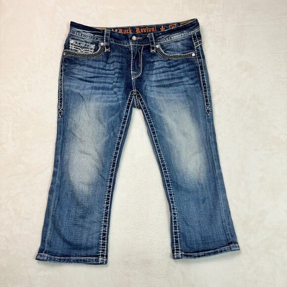 Rock Revival Capri Luz Embroidered Jeans Women's Size 30 - Picture 2 of 16